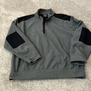 T.Harris London Italy Mens Black Gray Herringbone Sweater Suede Details Zip